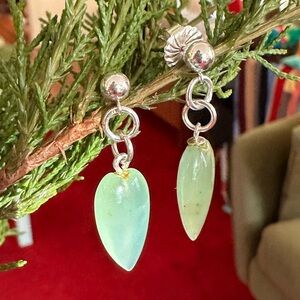 Elegant Sterling Silver and Green Serpentine Earrings